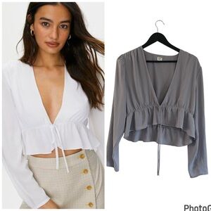 Sunday Best Kimberly Tie Front Blouse Large Lilac Grey NWT